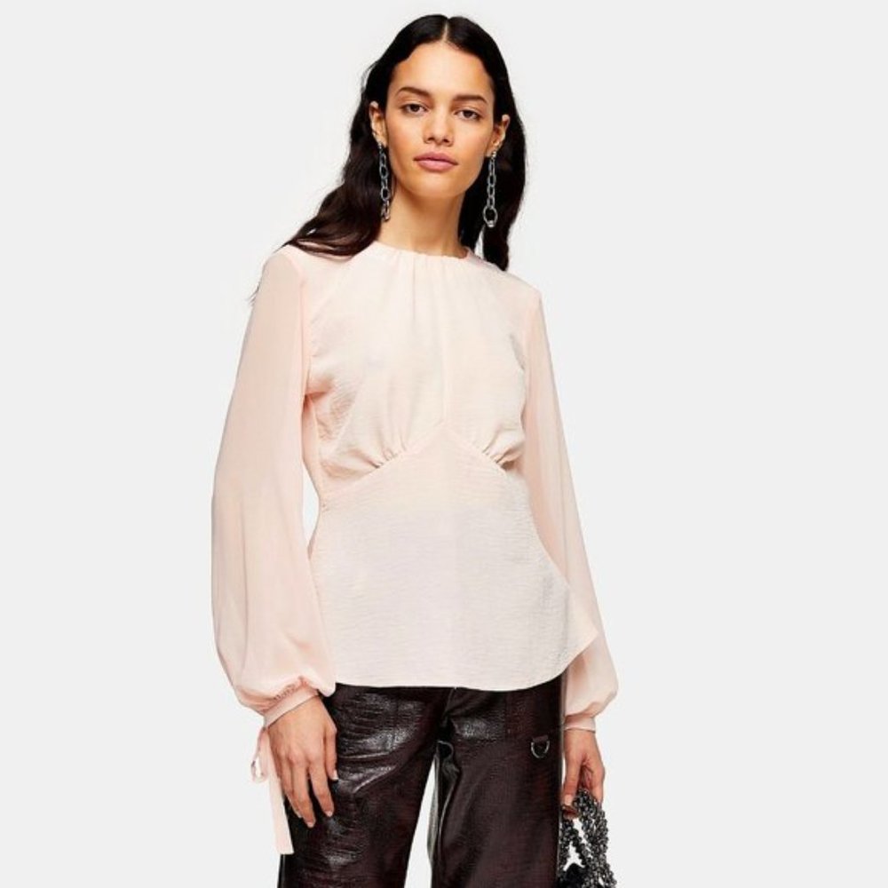 TopShop Chiffon Light Pink Sleeve Blouse Size 6